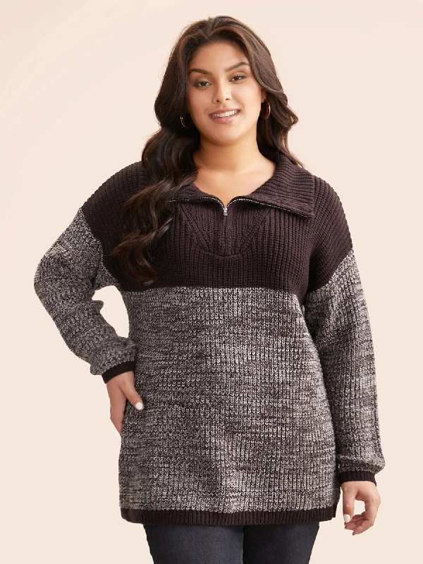 Fashionable sports Contrast Textured Half Zip Pullover
