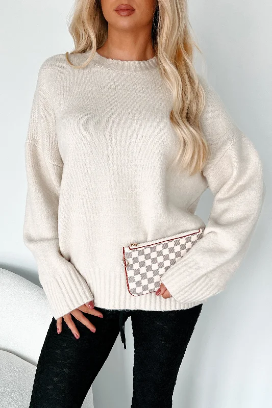 Creative Style Reed Oversized Crewneck Sweater (Cream)
