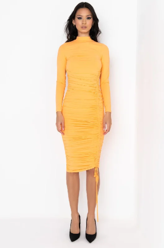 Sweet Small Style MILA RUCHED BACKLESS MIDI DRESS