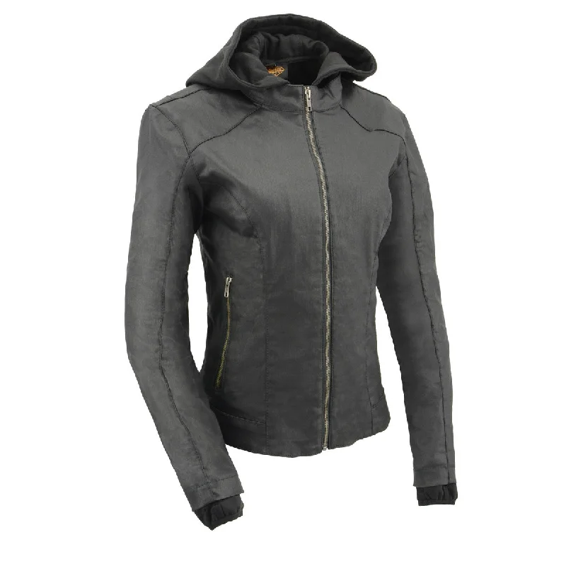 Creative Style Milwaukee Leather MPL2745 Women's Black Zipper Front Jacket with Full Sleeve Removable Hoodie