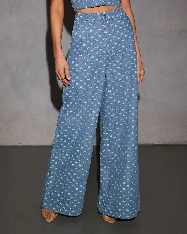 Urban Fashion Tied In Love Bow Wide Leg Jeans