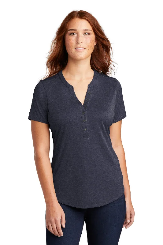 Retro Style Sport-Tek Womens Endeavor Moisture Wicking Short Sleeve Polo Shirt - Heather Deep Navy Blue - Closeout