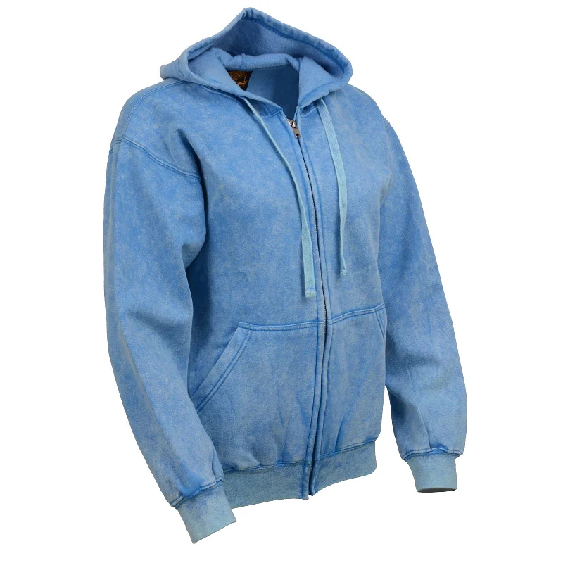 Street Personality Style Milwaukee Leather MNG21621 Women's Distressed Blue Sweatshirt Full Zip Up Long Sleeve Casual Hoodie - with Pocket