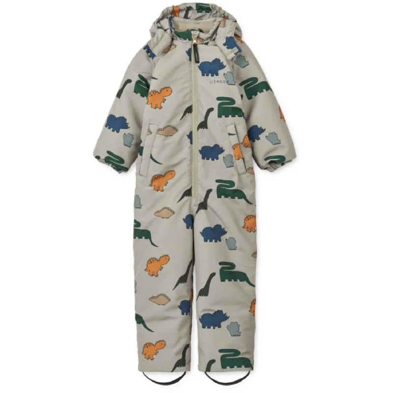 Warm and substantial LieWood Dinosaurs / Mist Isa Snowsuit