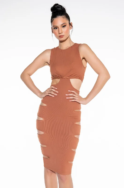 Sports Zipper Style GOOD INTENTIONS MIDI DRESS WITH WAIST CUTOUTS
