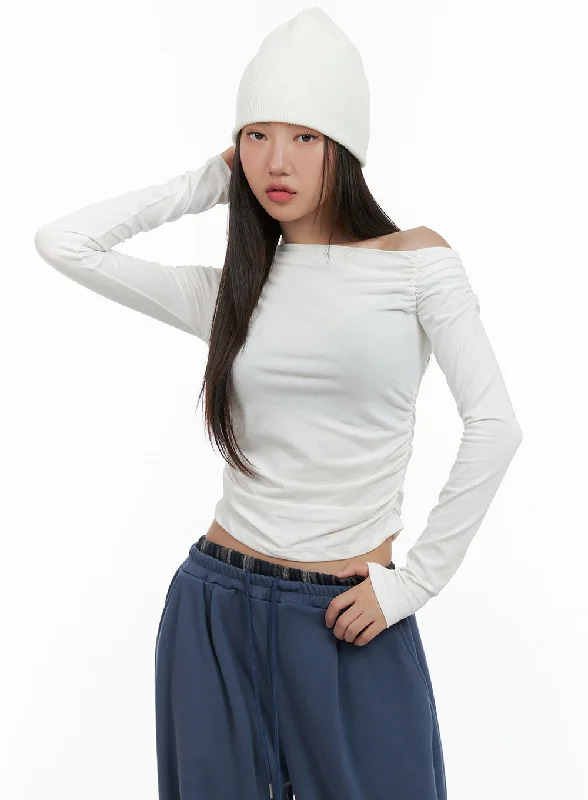 Elegant and noble Solid Shirred Off Shoulder Long Sleeve CG423
