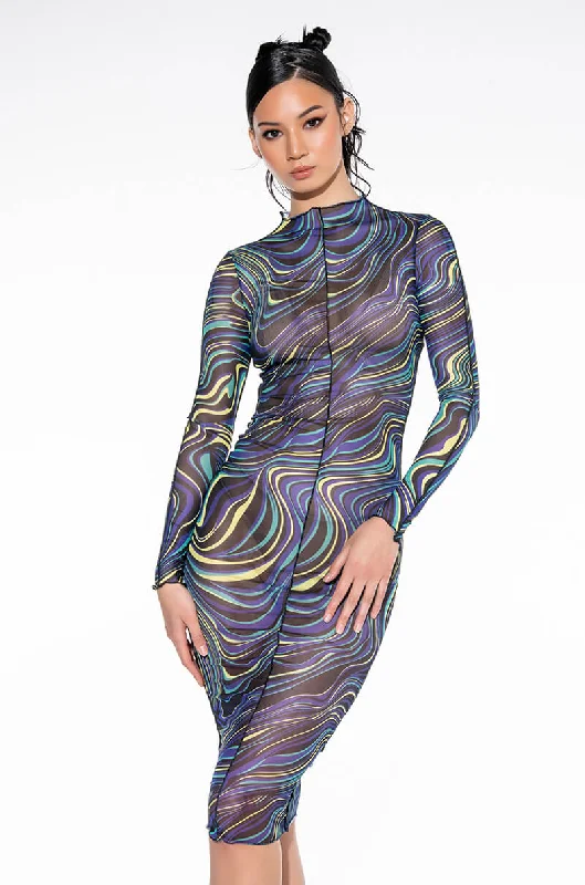 Sports Functional Style WHO RUN THE WORLD COWL NECK MIDI DRESS WITH BACK CUT OUT