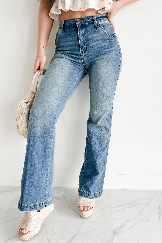 Retro Skirt Design Liora High Rise Wide Leg Indigo Reign Jeans (Medium Blue)