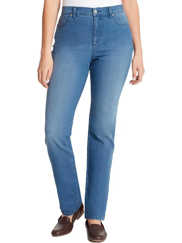 Street Fashion Style Petites Womens High Rise Dark Wash Straight Leg Jeans