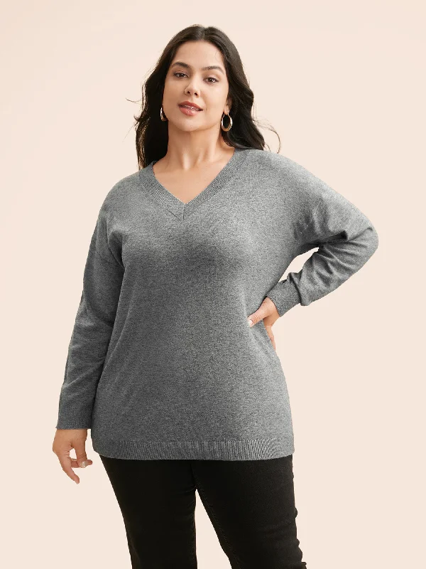 Sweet College Style Supersoft Drop Shoulder V-Neck Top