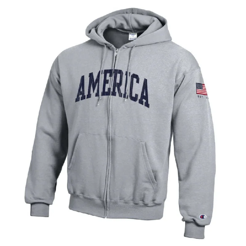 Street Style Suit Unisex Champion America 1776 Full Zip Gray Sweatshirt
