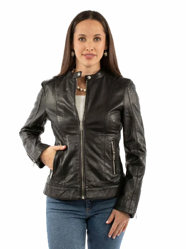 Cool Style Scully Womens Cafe Racer Black Leather Leather Jacket