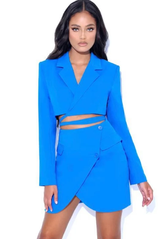 Street Vertical And Horizontal Design BLUE CROP BLAZER