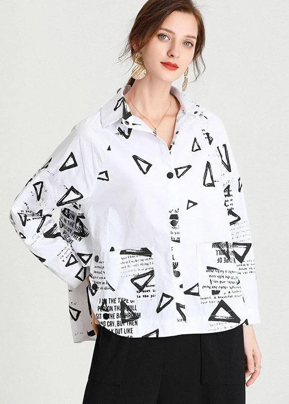 Sweet Modified Style Fashion White Loose Fashion Print Fall Cotton Long Sleeve Shirt Top