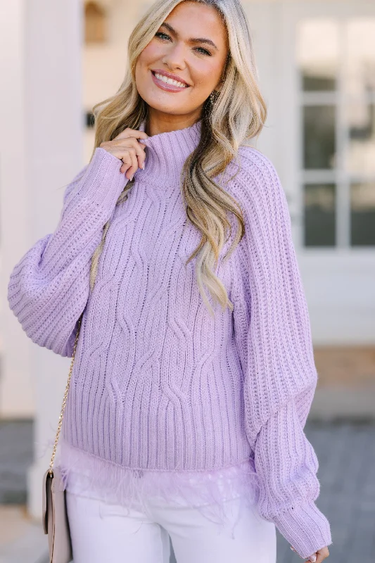 Sweet Student Style What's Going On Lavendar Purple Feather Trim Sweater