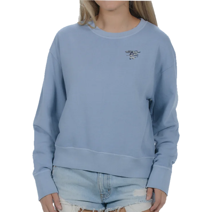 Street Graffiti Design Ladies Trident Flag Garment Dyed Fleece Crew Sweatshirt