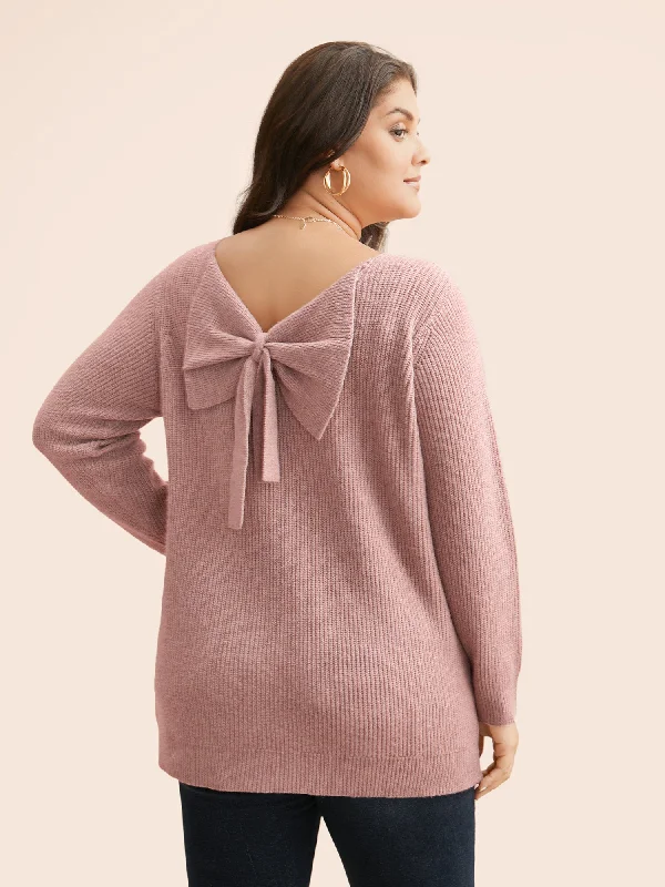 Renaissance Style Round Neck Texture Back Bowknot Pullover