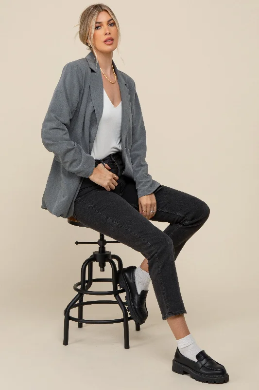 Street Letter Style Heather Grey Oversized Twill Blazer Jacket