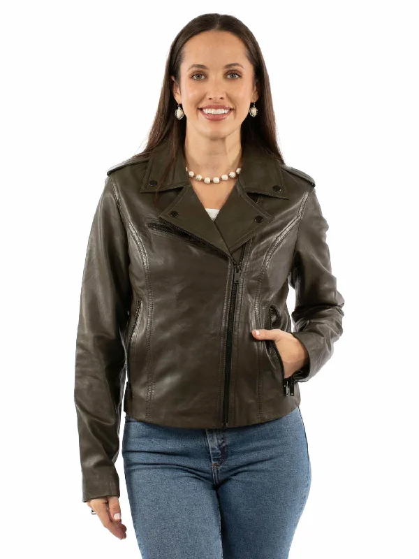 Warm and substantial Scully Womens Wide Notched Collar Olive Lamb Leather Leather Jacket Warm and substantial Scully Womens Wide Notched Collar Olive Lamb Leather Leather Jacket