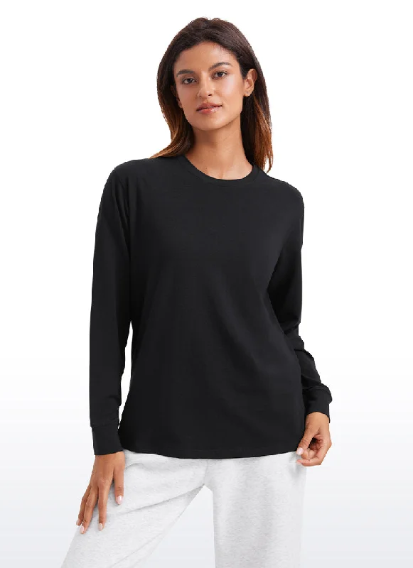 Hip-Hop Style Pima Cotton Long Sleeve Loose Shirts Crew Neck
