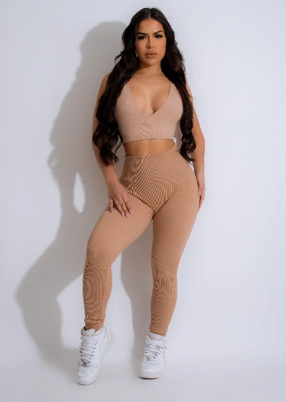 Sweet Student Style Fitness Day Ribbed Legging Nude