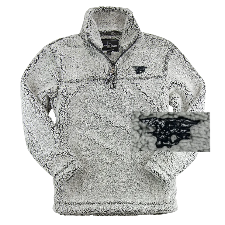 Retro Style Frosty Grey Sherpa Quarter-Zip Pullover with Trident Flag