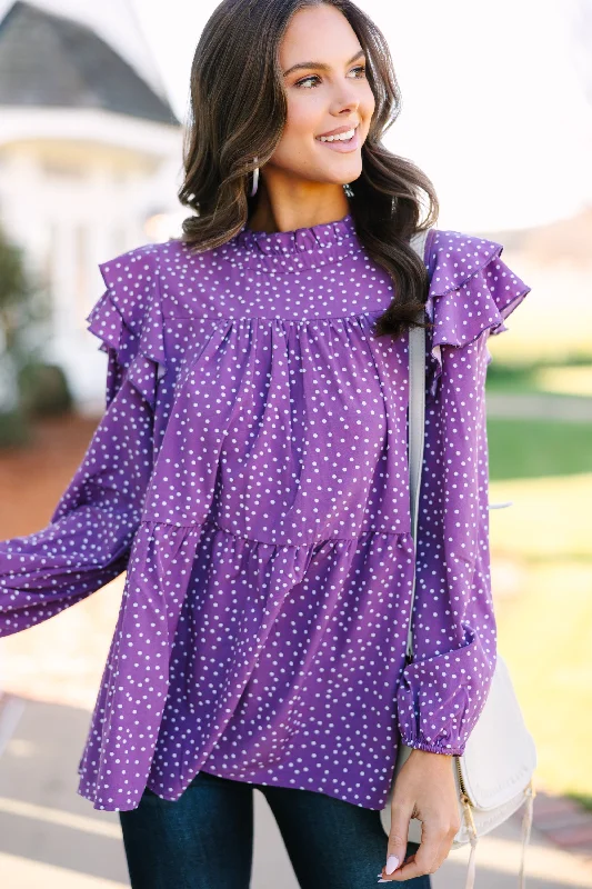 Sports Tights Join You Later Purple Polka Dot Top