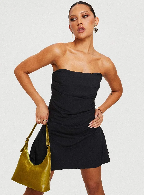 Sweet Pink Color Bradwell Strapless Mini Dress Black
