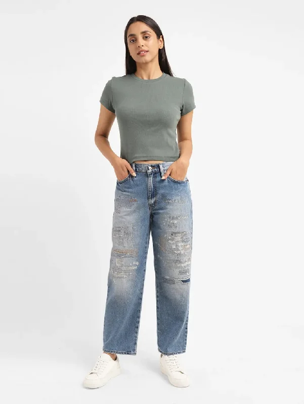 Sports Comfort Style Women's Mid Rise 94 Baggy Fit Jeans
