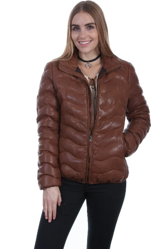 Sweet Stand-Up Collar Style Scully Womens Cognac Lambskin Soft Ribbed Jacket L