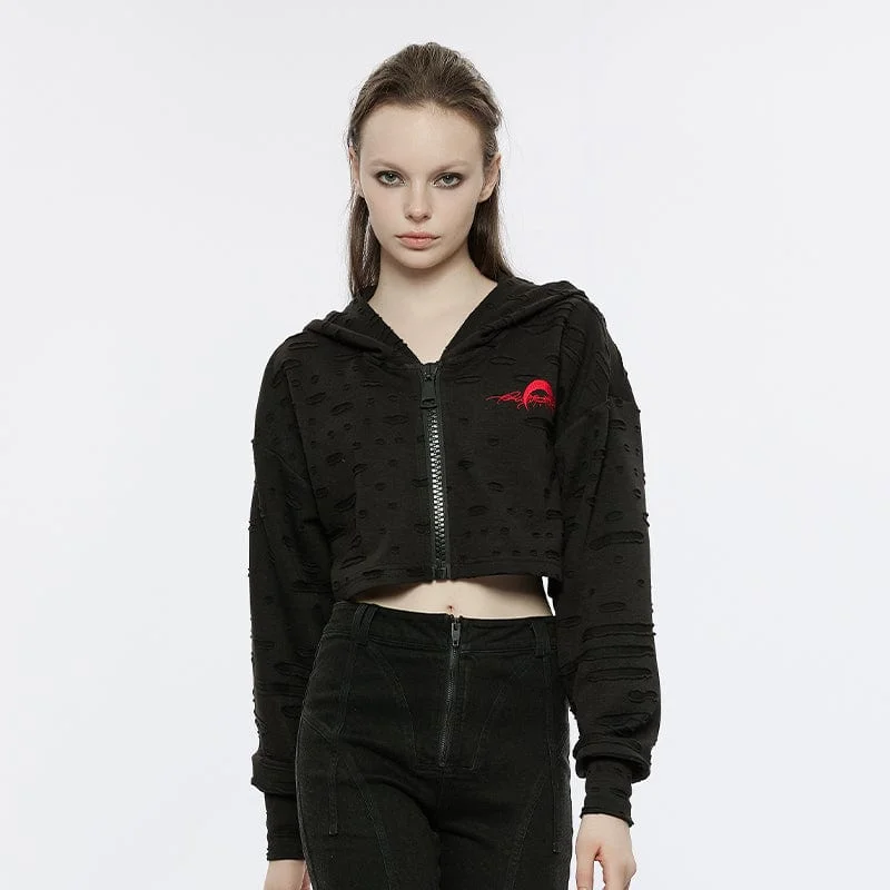 Simple research Women's Punk Ripped Short Hoodies