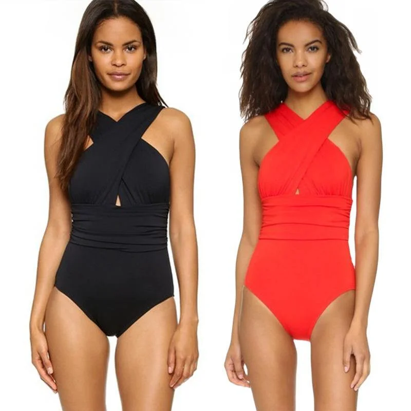 Renaissance Style Women V Neck Cross One Piece Swimsuits