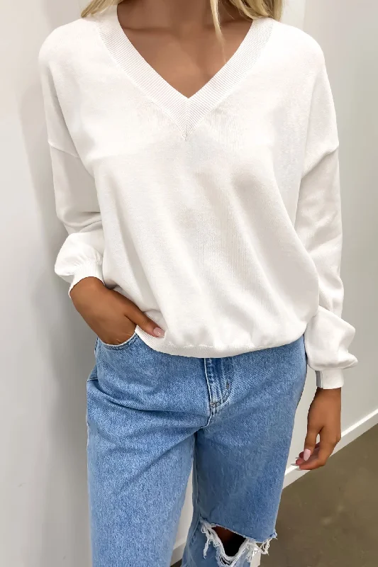 Retro Dress Tasmin V Neck Sweater White