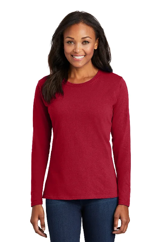 Sweet Small Flower Pattern Port & Company Womens Core Long Sleeve Crewneck T-Shirt - Red