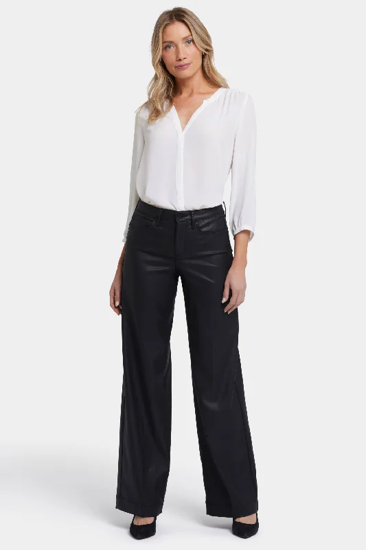 Retro Lace Fabric Coated Teresa Wide Leg Jeans - Black Coated