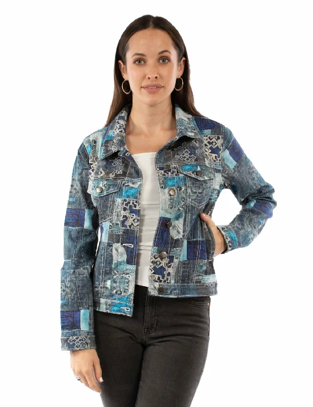 Street Style Scully Womens Patchwork Print Dark Blue Cotton Blend Cotton Jacket