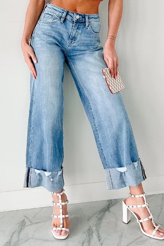 Street Vertical And Horizontal Design Juliette High Rise Cuffed Wide Leg Vervet Jeans (Medium)