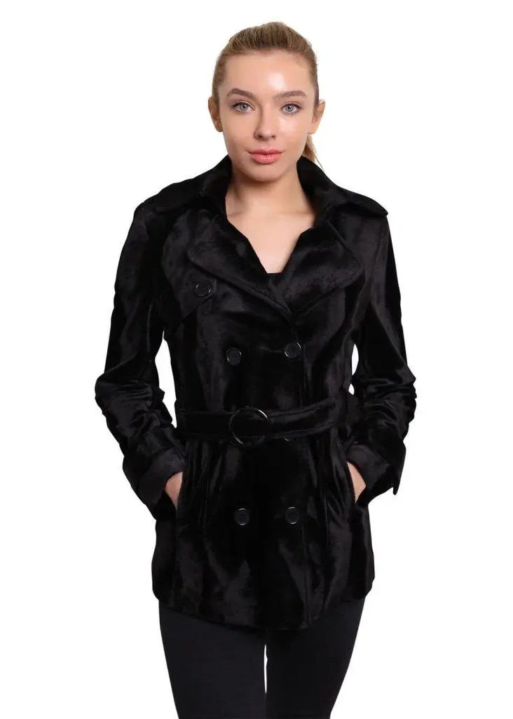 Design sense De La Creme - Women's Luxury Black Ponyskin Double Breasted Short Coat Design sense De La Creme - Women's Luxury Black Ponyskin Double Breasted Short Coat