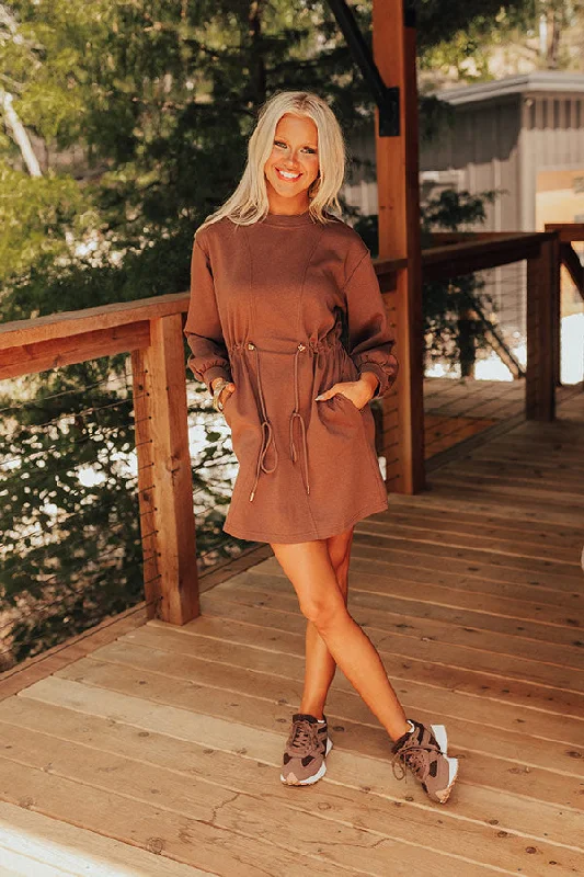 Simple research Latte Run Drawstring Mini Dress in Chocolate