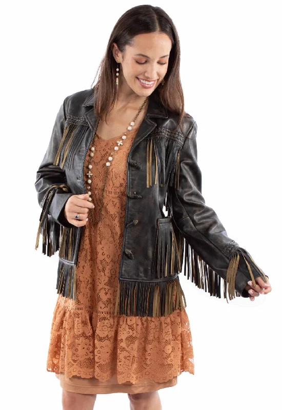 Street Style Scully Womens Toggle Button Fringe Vintage Black Leather Leather Jacket Street Style Scully Womens Toggle Button Fringe Vintage Black Leather Leather Jacket