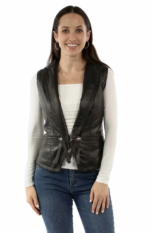 Sports suit style Scully Womens Edgy Whipstitch Black Leather Leather Vest