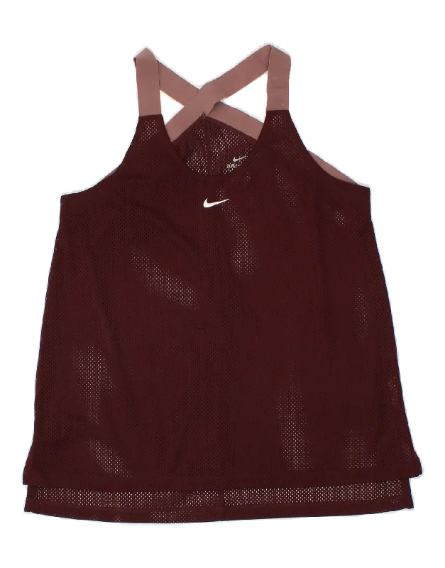 Street Fashion Style NIKE Womens Graphic Jersey Top UK 10 Small Burgundy Sports
