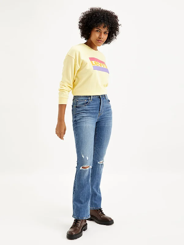 Fashion Style Women's High Rise 725 Slim Bootcut Fit Blue Jeans