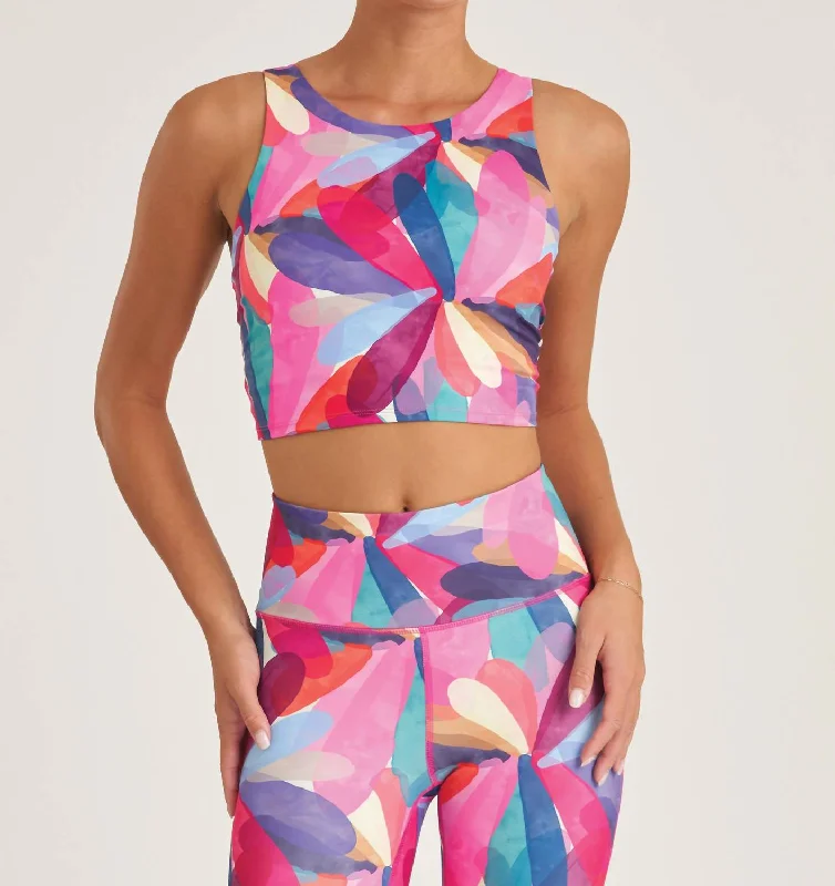 Hip-Hop Style Petal Print Bungee Sports Bra In Multicolor