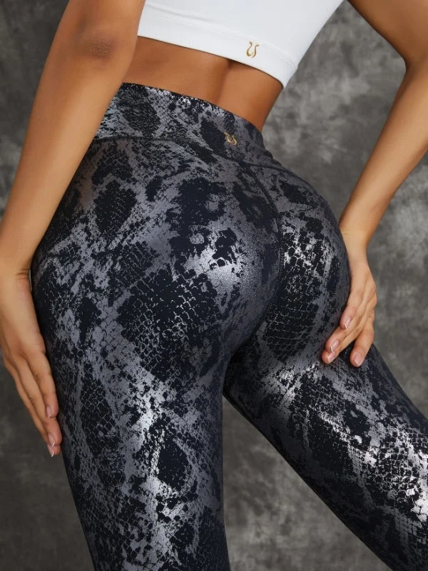 Sweet Unique Design ZASUWA Female High Waist Bronzed Snakeskin Leggings
