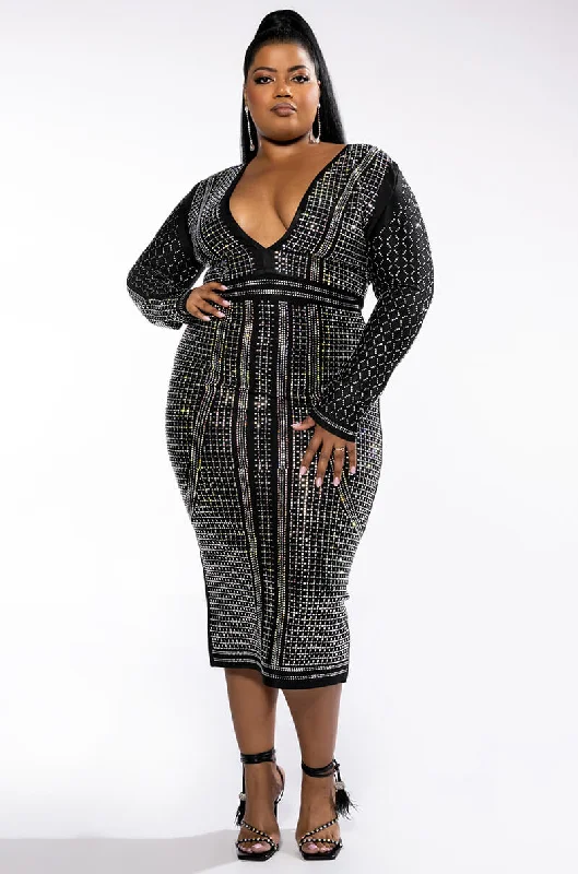 Sports Zipper Style PLUS PART TIME LOVER FULL BEADED BANDAGE DRESS