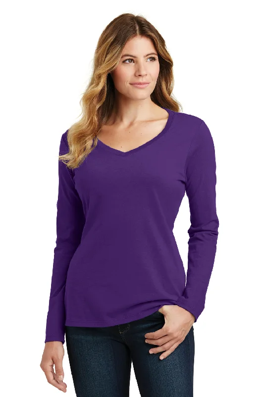Alice style Port & Company Womens Fan Favorite Long Sleeve V-Neck T-Shirt - Team Purple