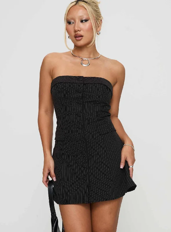 Sweet And Cute Style Change It Up Mini Dress Black / Pinstripe