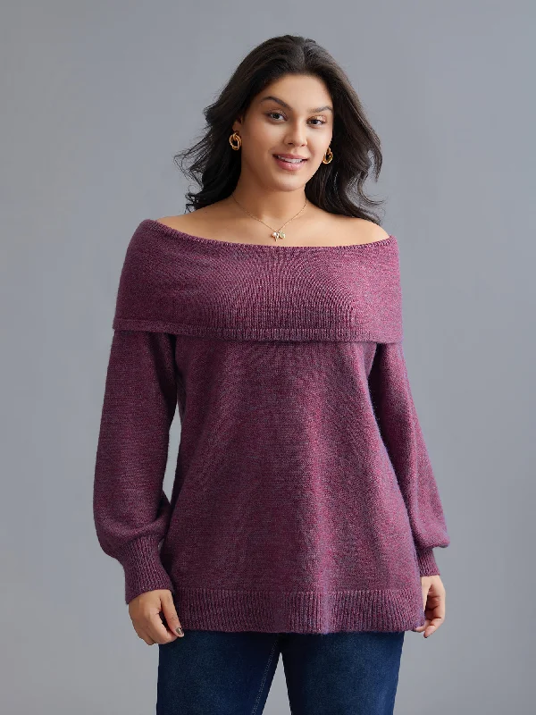 Retro Stripes Off-Shoulder Textured Long Sleeve Pullover