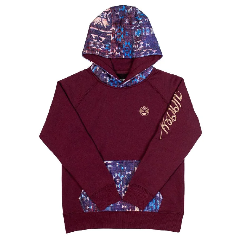 Design sense Youth "Veracruz" Maroon w/Aztec Pattern Hoody